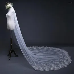 Bridal Veils 4x1.8M 1 Tier Womens Glitter Sequins Floral Lace Trim Wedding Veil Jewelry Scall