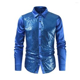 Men's Casual Shirts Men Long Sleeve Shirt Sequin Embellished Performance For With Turn-down Collar Sleeves Club