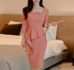 2020 Spring Summer Dress Suit Women Elegant Vintage Office Lady Bodycon Slim Business Work Formal Wear Fake Two Piece Outfit Set3061551