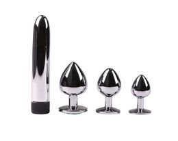 Stainless Steel Anal Butt Plug Vibrator Set Metal Anal Sex Toys for Men Gay Dildo Crystal Beads Erotic Toys Anal Women Y181026057899028