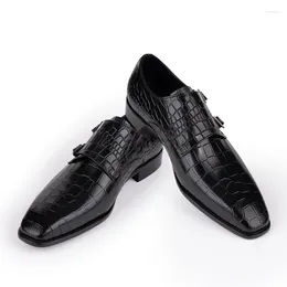 Casual Shoes High Quality Men's Leather Black Slip-On Double Buckle Monk Handmade Business Office Formal Dress Loafers