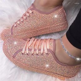 Casual Shoes WYFAMDER 2024 Fashion Women Sneakers Spring Summer Bling Lace Up Ladies Flat Platform Pink Big Sizes WCS2