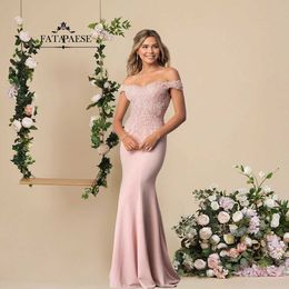 Runway Dresses FATAPAESE Embroidered Illusion Lace Tops Bridesmaid Dress with an Off-the-shoulder Neckline Draped Banded Slves Mermaid Gown T240518