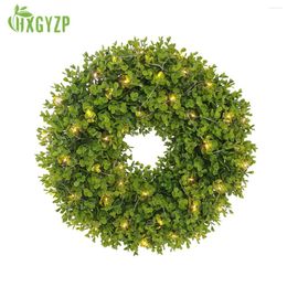 Decorative Flowers 19.5" Front Door Wreath Artificial Green Leaves Fake Plants Christmas Party Hanging Garland Window Wall Home Decoration