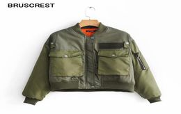 Autumn vintage retro cropped camo army green bomber jacket coats and jackets women streetwear outerwear Fall 20197441398