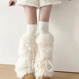 Women Socks Ribbon Bowknot Boot Cuffs Leg Warmer Winter Warm Harajuku Furry