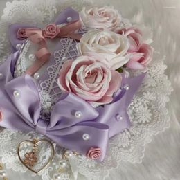 Hats Japanese Sweet Lace Top Hat Pearl Beaded Bowknot Rose Flower Bonnet Flat Vintage Party Cosplay Hair Dropship