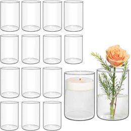 Vases Glass cylindrical vase 16 pack home decor transparent bud vase for central weeding decoration garden J240515