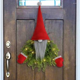Decorative Flowers 652F Christmas Wreath Gifts Funny Gnome Decoration LED Light Holiday Window Decorations Gift Festival Ornament