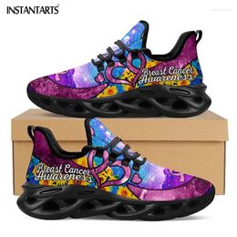 Casual Shoes INSTANTARTS Breast Cancer Awareness Pink Ribbon Pattern Printed Women Platform Sneakers Lightweight Lace Up 2024