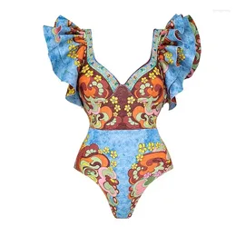 Women's Swimwear 2024 WomenV Neck Ruffle Underwired Printed One Piece Swimsuit Set Bathing Suit Bikini Monokini Tankini Beach Dress