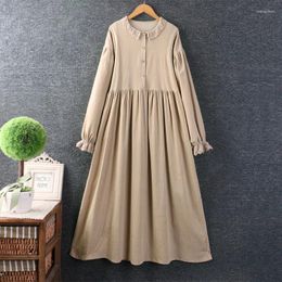 Casual Dresses Autumn And Winter Women Sweet Lace Corduroy Cotton Long Sleeve Dress Loose