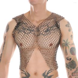 Bras Sets Men Diamond Split V-Neck Sexy Fishnet Tank Tops Shiny See-Through Hollow Vest Sleeveless T-Shirt Singlet Nightclub Performance