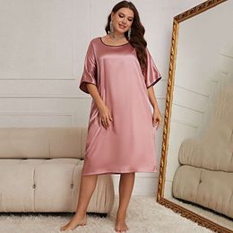 Large size pajamas, summer thin and breathable women's round neck dress, sexy pajamas, women's ice silk home clothing