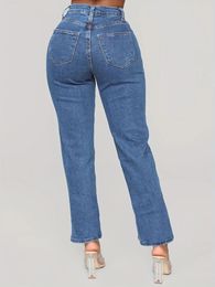 Women's Jeans Ladies Fashion High Street European And American 2024 Summer Personalised Slit Straight-Leg Denim Pants