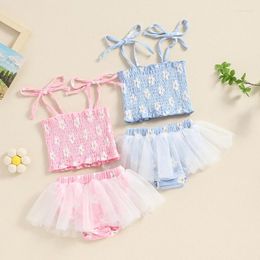 Clothing Sets Summer Baby Girls Suit Set Cotton Casual Sleeveless Floral Print Cami Tops Mesh Patchwork Shorts Clothes For Toddler Infant