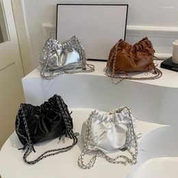Duffel Bags Cute Small Bow Tie Design Crossbody For Women Silver Handbags PU Leather Shoulder Bag Bucket Purses