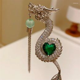 Brooches Vintage Jade Marrow Tassel Emerald Zodiac Dragon Brooch For Women And Men Gift Elegant Suit Cheongsam Accessories Pin Buckle