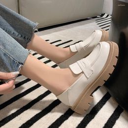 Casual Shoes Spring 2024 Women Slip-On Loafers High Quality Leather Woman Comfortable Platform Round Toe Flats