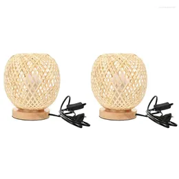 Table Lamps 2X Bamboo Rattan Lamp Japanese Style Bedside Desk Bedroom Diy Decoration EU Plug