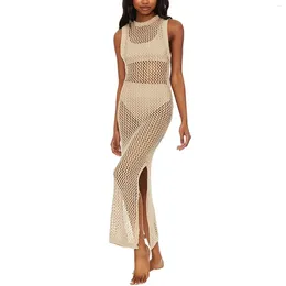 Sexy Swimsuit Women Tunics For Beach Summer Fitted Midi Dress Cover Up Sleeveless Side Split Sheer Beachwear Bikini