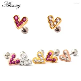 Stud Earrings Alisouy 2pc Girl's Small Crystal Love Heart Tragus Cartilage Ear Studs Piercings Steel Lobe