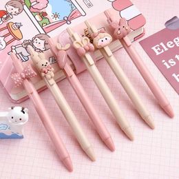 1Pc Cute Sweet Pink Girl And Gel Pen Cartoon Press 0.5mm Black School Supplies Stationery Kawaii Funny Pens