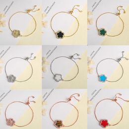 Link Bracelets Adjustable Classic Natural Stone Five Leaf Flower Zirconia Charms Ladies Bracelet Simple For Woman Girl Party Jewellery Daily