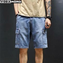 Men's Jeans Fashion Casual Retro Blue Cargo Port Style Loose Big Pocket Denim Shorts Men Summer Thin Washed Five Point Pants