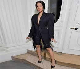 Women039s Two Piece Pants Cardi B Outfit Lace Up Blazer Backless 2 Piece Pants Set Tassel Eyelet Embellished Buckle V Neck Outw6643364