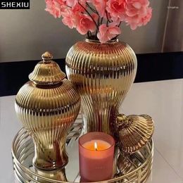 Storage Bottles Golden Ceramic Jar With Lid Porcelain Ginger Dresser Table Jewellery Jars Cosmetic Containers Jewels Organiser Tank