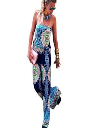 Summer Plus Size Elegant Women Jumpsuit Floral Printed Full Length Wide Leg Playsuit Irregular Sexy Black Strapless Rompers Overal2942205