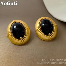 Stud Earrings Retro Jewellery Vintage Temperament Black Colour Glass For Women Fashion Accessories Selling