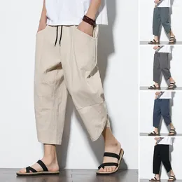 Men's Pants Stylish Elastic Waist Ethnic Style Plus Size Mid Men Summer Quick Dry Cropped Male Clothes