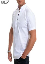Men039s TShirts 2021 Summer Short Sleeve T Shirts Male Solid Colour Mandarin Collar Slim Fit Tshirt Tops Plus Size M5XL9456299
