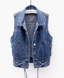 Women039s Vests Plus Size 4XL Woman Sleeveless Denim Vest Summer Bandage Singlebreasted Korean Jacket Outerwear Clothing6866073