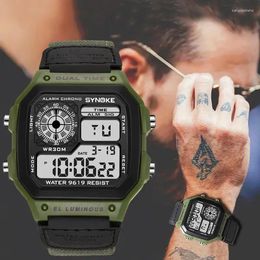 Wristwatches SYNOKE Nylon Canvas Strap Retro Digital Watch Luminous And Waterproof Sports Men Square Classic Student Outdoors Military