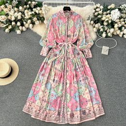 Casual Dresses VANOVICH French Style Sweet Printed Stand-up Collar Long-sleeved Single-breasted Dress Women's Fashion Loose Slim A-line