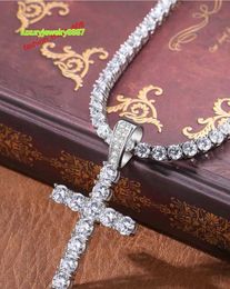 Cross Pendant Necklace Hip Hop 4mm 5mm Vvs Moissanite Diamond Tennis Chain Sier for Women Men Jewellery