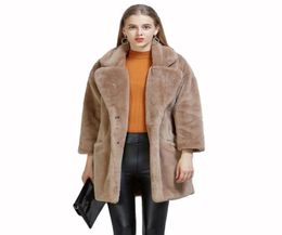 New Fashion Faux Rabbit furry Coat female suit collar loose rench Twinter Overcoat female Women Faux Fur Coat1960540