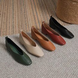 Casual Shoes Genuine Leather Multi-color Low-heeled Women's Round Toe Flat Bottom Shallow Cut Single Shoe Versatile Loafers