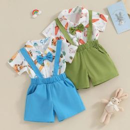 Clothing Sets Baby Boys Shorts Set Short Sleeve Bow Print Romper With Overall Summer Outfit