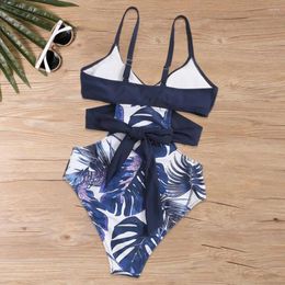 Women's Swimwear Slim Fit Monokini Stylish Leaf Print V-neck For Women Backless One-piece Swimsuit With Hollow Back Summer