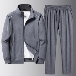 1 Set Men Sweatshirt Sweatpants Letter Solid Long Sleeve Stand Collar Sportswear Autumn Winter Zipper Tracksuit Streetwear 240518