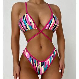 Women's Swimwear QINJOYER Sexy Thong Bikini Striped Swimsuit Women Brazilian 2 Pieces V Waist Micro Bathing Suit