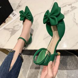 Dress Shoes French Style Single Women 2024 Spring Pointy Thin Heel With A Bow Hollow High Heels