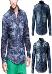 Mens Camo Denim Shirt With Pocket Famous Design Longsleeve Casual Wear Camouflage Shirt Homme Fashion Show4222198