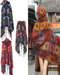 New FashionWomen Bohemian Collar Plaid Cape Cloak Poncho Jacket Coat Wool Blend Shawl Scarf4420633