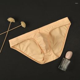 Underpants Underwear Man Ice Silk Thin Translucent Panties Low-Waist U Convex Pouch Lingerie Summer Quick-Drying Briefs