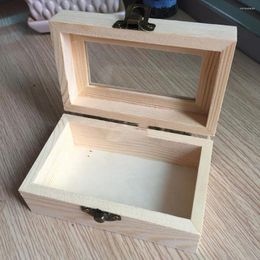 Jewellery Pouches Rectangular Unpainted Wood Box With Display Case For Storage